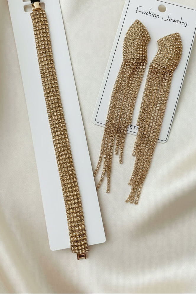 Set bracciale e orecchini con strass argentati
