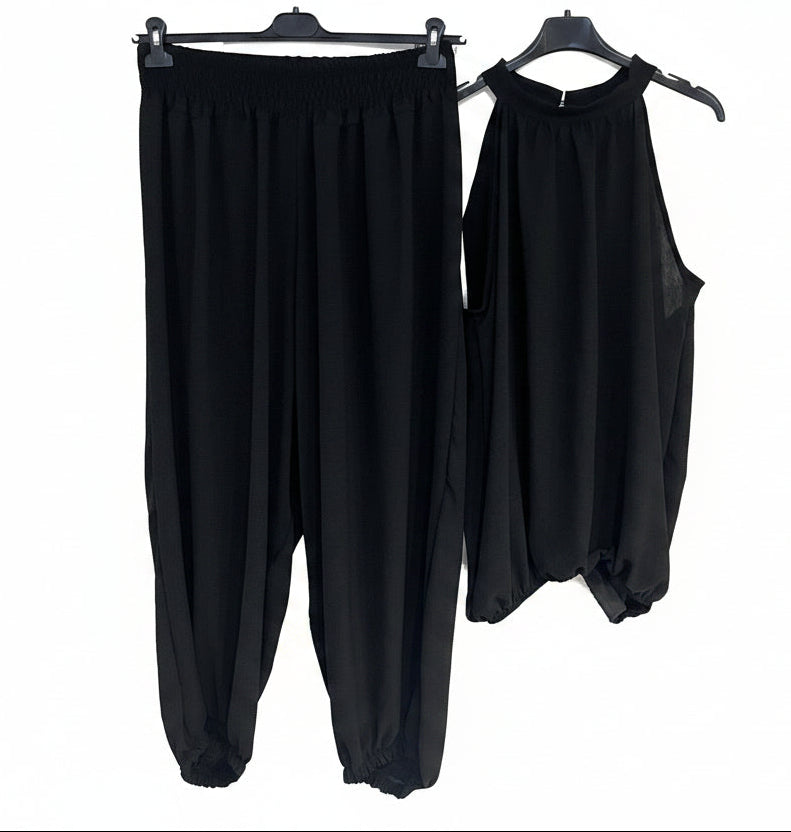 Coordinato" Jasmine "top cold shoulder e pantalone harem – Taglia Unica 48/54