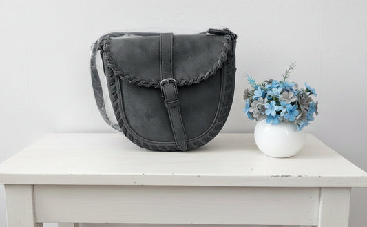 Saddle bag ecopelle grigio antracite intrecciata - fronte
