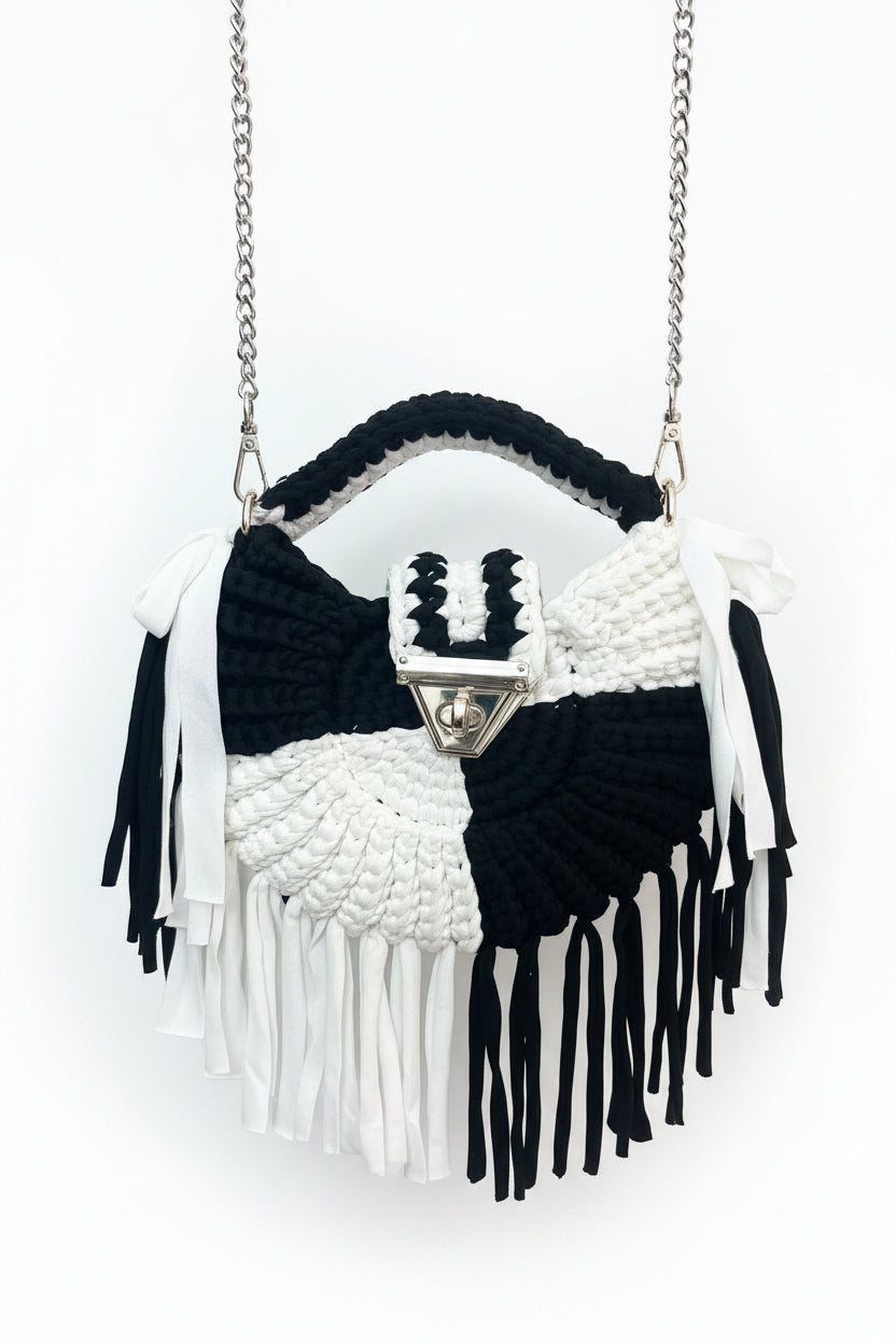 Borsa rotonda stile macramé