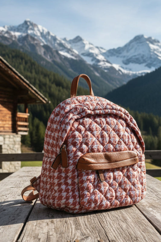 Zaino trapuntato pied-de-poule rosa antico - fronte