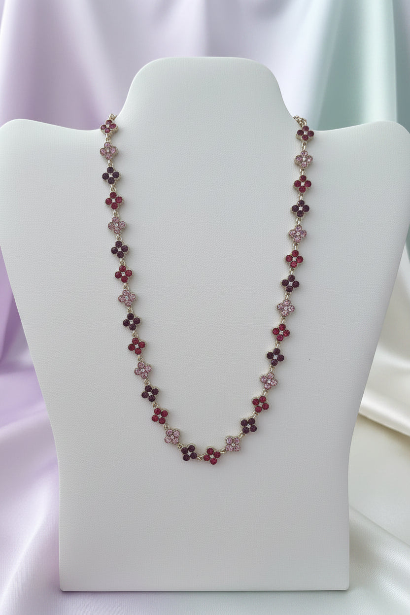 Collana fiori di cristallo bordeaux rosa
