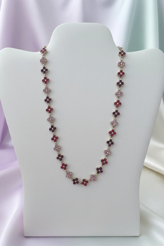 Collana fiori di cristallo bordeaux rosa