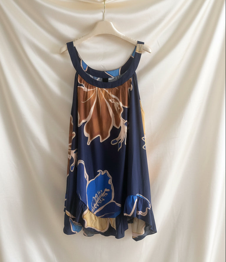 Top floreale stampa maxi blu navy - fronte