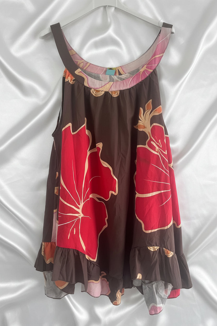 Top floreale stampa maxi - variante marrone rosso