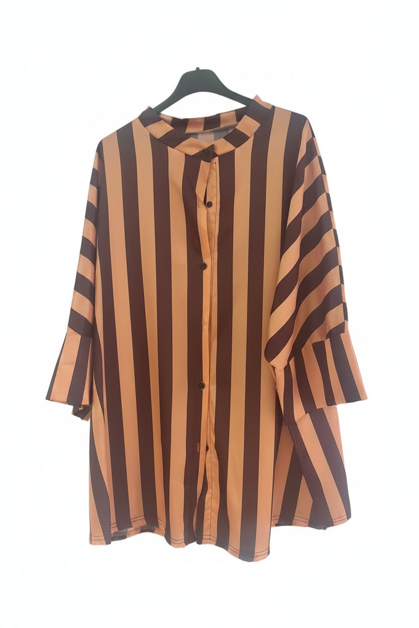 Camicia  curvy a righe arancio e grigie – Taglia Unica 46/54