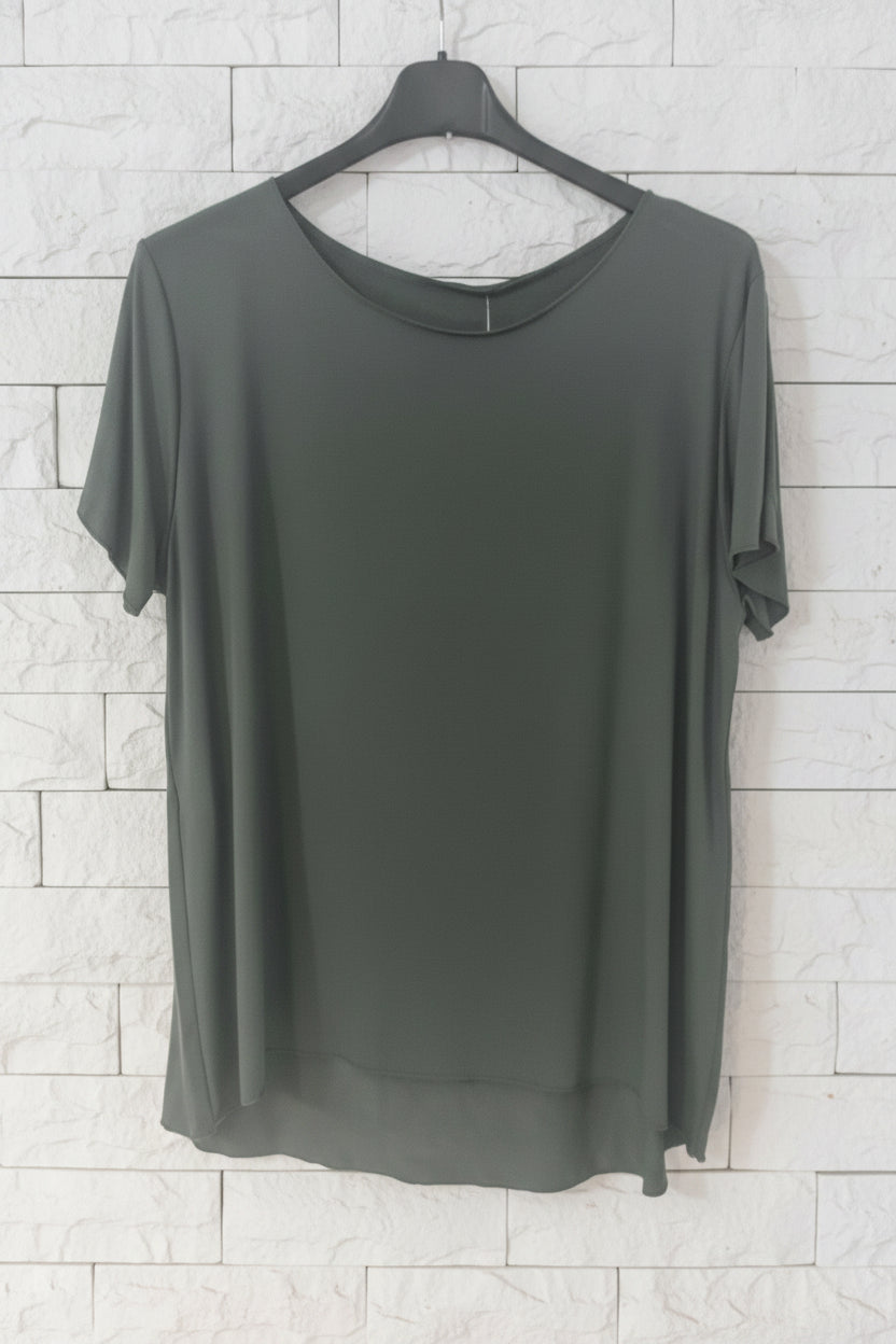 T-shirt tinta unita verde militare collo rotondo