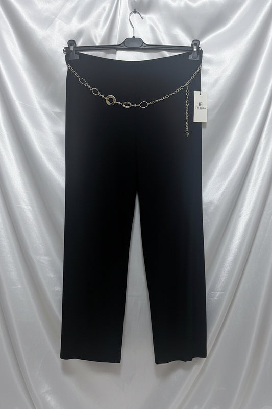 Pantaloni a gamba larga neri con cintura a catena argentata