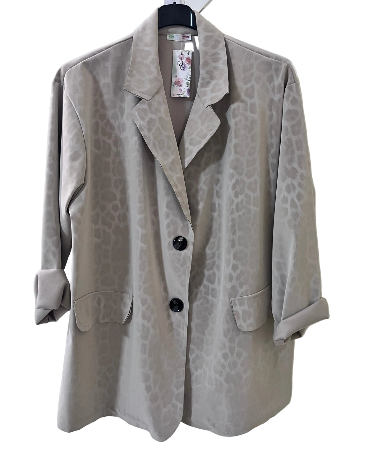 Blazer oversize grigio tortora animalier ton-sur-ton - vista frontale
