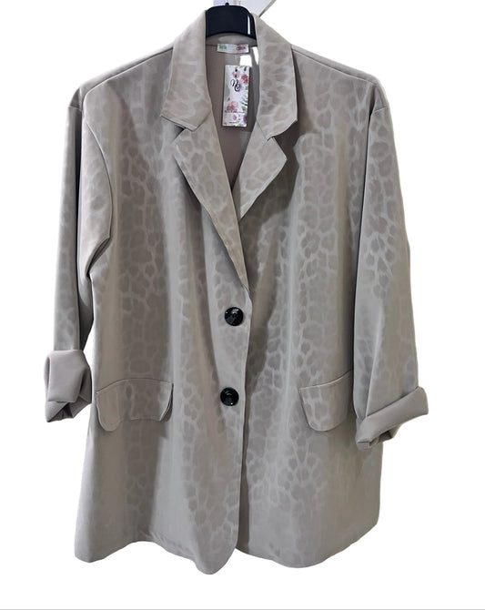 Blazer oversize grigio tortora animalier ton-sur-ton - vista frontale
