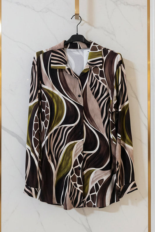 Camicia animalier astratta verde militare
