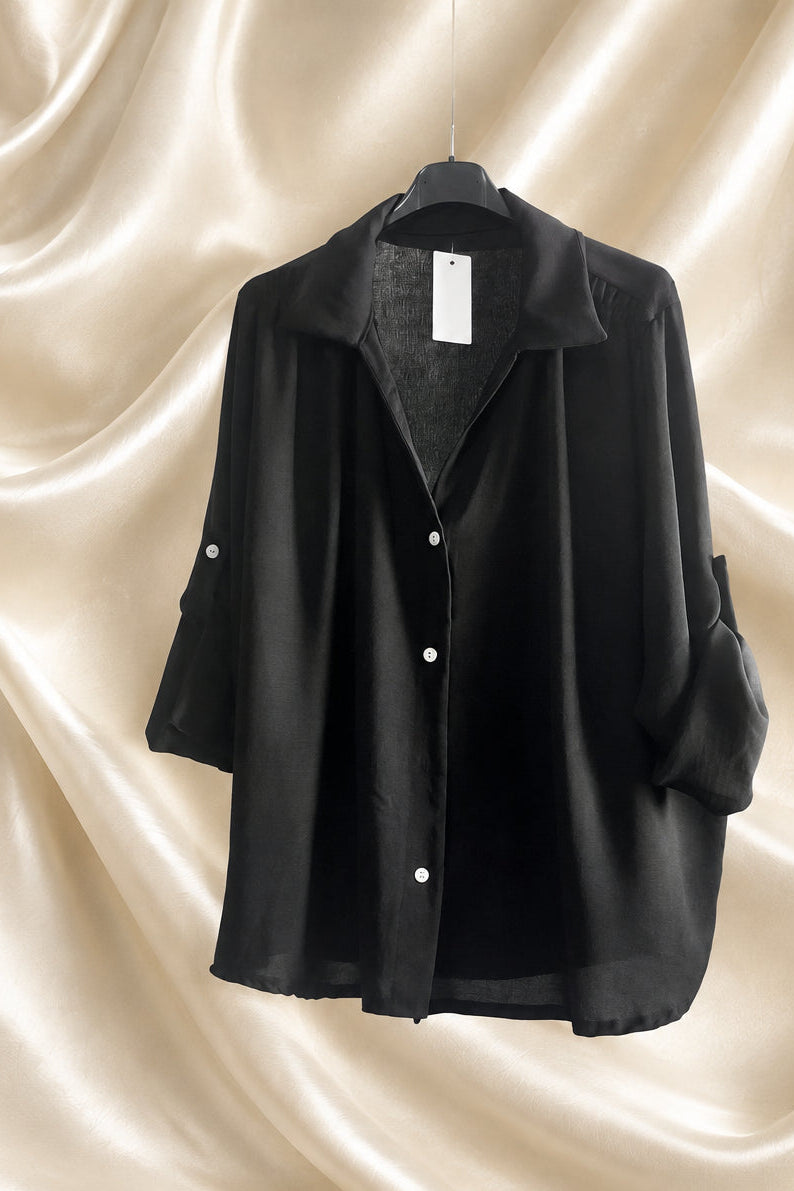 Camicia morbida nera con colletto e bottoni