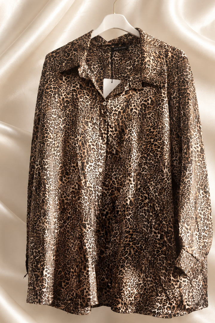 Camicia lunga leopardata beige e marrone