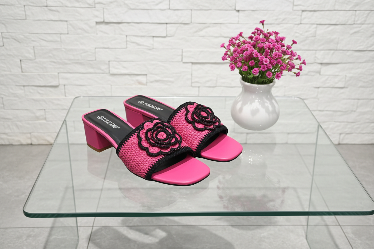 Sandali con rosa all'uncinetto – Numeri da 36 a 40