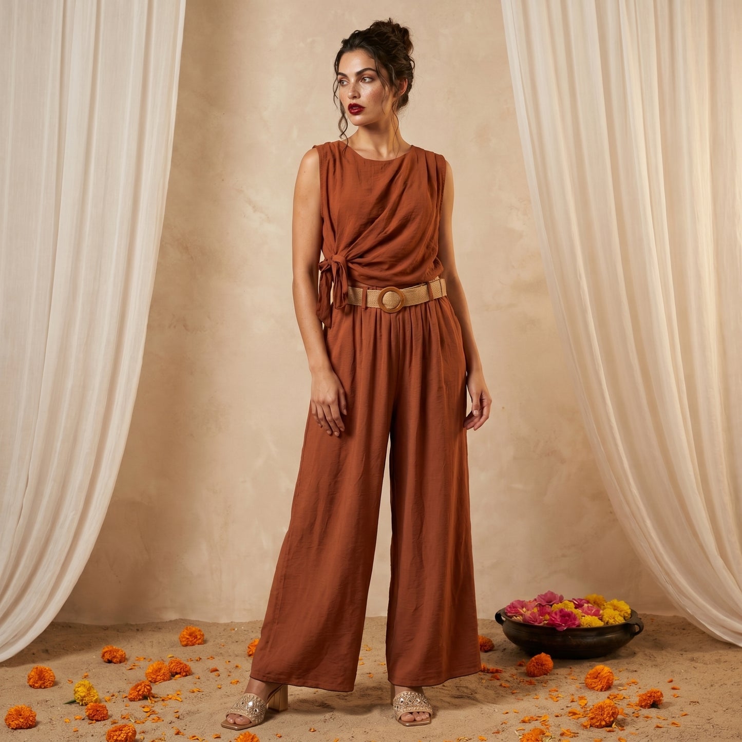 Coordinato con top drappeggiato e pantalone   – Taglia unica (46-50)